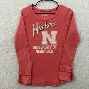 Nebraska huskers shirt Women's Red Long Sleeve Tee waffle knit crew neck